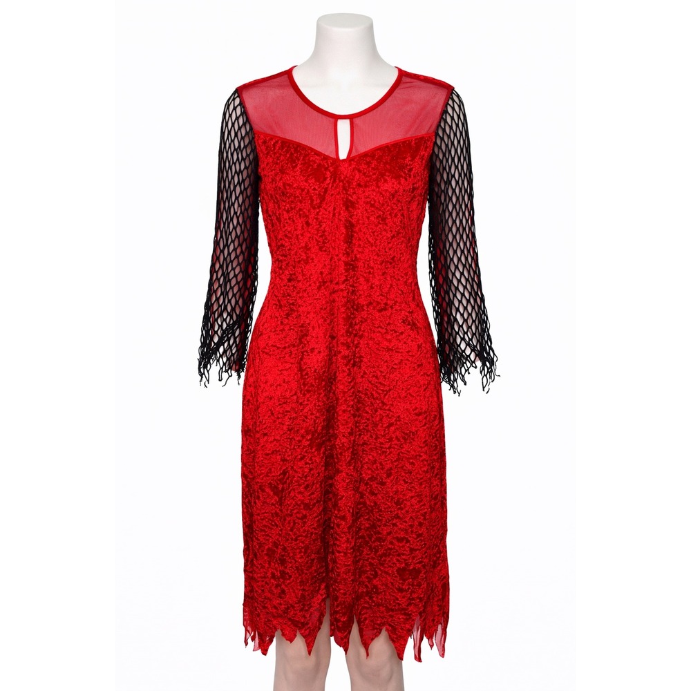 PMG Halloween Girls Red Crushed Velvet Vampire Costume Dress Black Fishnet Large